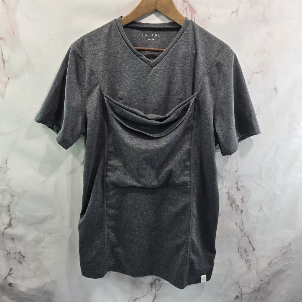 Lulabu Dad Shirt Size Large Gray Baby Wearing Carrying Carrier Sling Tee V